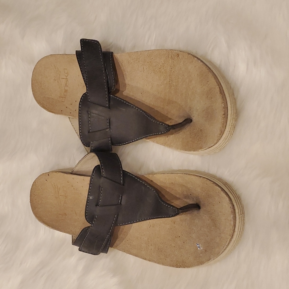 Dansko sandals women grey leather upper lining size 38